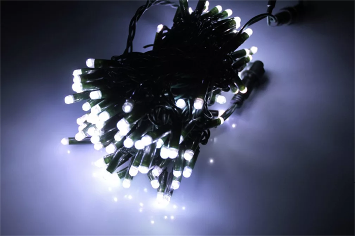 Гирлянда нить уличная светодиодная, новогодняя 10м IP44 белый свет, постоянного свечения, на черном шнуре, сетевой шнур 1,5м, на елку - фото 1213257