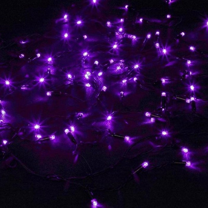 Гирлянда нить уличная светодиодная новогодняя 10м IP44 фиолетовый свет, постоянного свечения, на черном шнуре, сетевой шнур 1,5м, на елку - фото 1213267