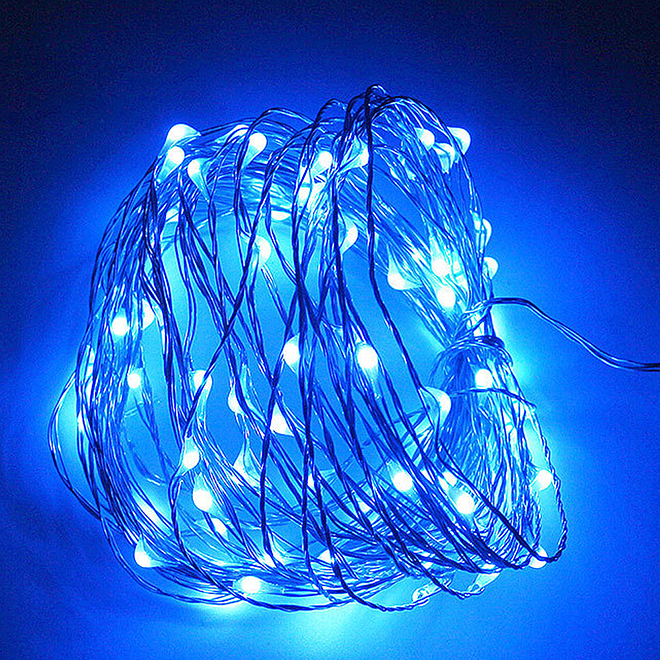 Гирлянда уличная, интерьерная, светодиодная, новогодняя Роса 10м на серебристом проводе IP65 c коннектором, постоянного свечения синий свет, украшение на Новый Год - фото 1618093
