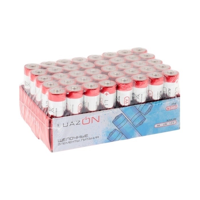 Батарейка алкалиновая (щелочная) LuazON, AA, LR6, набор 40 шт - фото 1641577