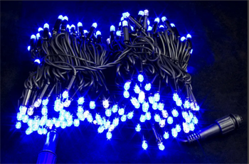 Гирлянда нить уличная интерьерная, светодиодная, новогодняя на елку, 10м, 100 светодиодов, постоянного свечения, синий свет, черный провод, соединяемая IP44, украшение на Новый Год - фото 1982375