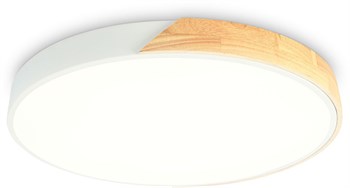 Светильник потолочный круглый белый/светлое дерево D40см IP20 в скандинавском стиле 36Вт 5000К на кухню, в коридор, в прихожую, в гардеробную - фото 1994237
