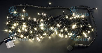 Светодиодная уличная гирлянда нить Rich LED RL-T20C2-B/WW 20 м, IP54, 220В, тепло белая, черный провод, 8 режимов , соединяемая, без котроллера - фото 2712589