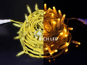 Светодиодная уличная гирлянда нить Rich LED RL-S10C-24V-RY/Y 10 м, 24 В, низковольтная желтая, желтый резиновый провод, постоянного свечения, без трансформатора   - фото 2712660