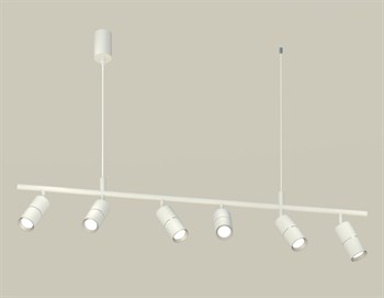 Светильник подвесной на планке 120см с 6 поворотными спотами MR16, GU5,3 цвет белый песок/серебро, высота до 1,2м, над столом, над барной стойкой, на кухню - фото 2826461