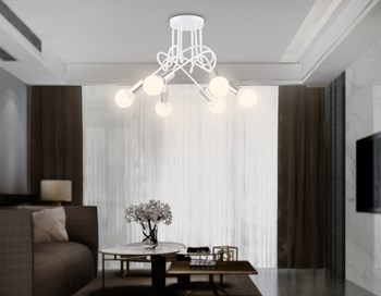 Люстра потолочная «Лампы» на 6 ламп, плафоны-патроны в цвете хром лофт, белая, 69*37см, Е27, для кухни, для прихожей, для гостиной - фото 2830532