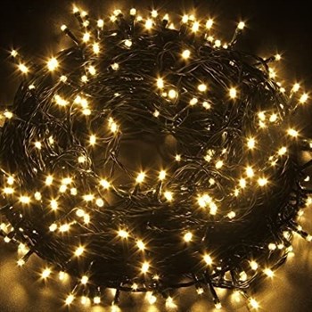 Гирлянда нить уличная интерьерная, светодиодная, новогодняя на елку, 10м, 100 светодиодов, постоянного свечения, теплый белый свет, черный провод, соединяемая IP44, украшение на Новый Год - фото 3090073