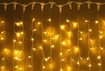 Светодиодный занавес яркий, каждые 10см светодиод, 380LED интерьерный новогодний 200*150см постоянного свечения IP20  (20 линий , 19LED на каждой линии) соединяемый, желтый свет на белом шнуре - фото 3093005