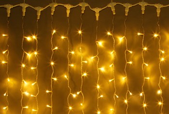 Светодиодный занавес яркий, каждые 10см светодиод, 864LED интерьерный новогодний 200*300см постоянного свечения IP20  (24 линии , 36LED на каждой линии) соединяемый, желтый свет на белом шнуре - фото 3093013