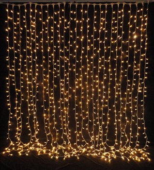 Светодиодный занавес яркий, каждые 10см светодиод, 380LED уличная гирлянда новогодняя 200*150см постоянного свечения IP54  (20 линий , 19LED на каждой линии) соединяемый, теплый белый свет на белом шнуре - фото 3094623