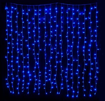 Светодиодный занавес яркий, каждые 10см светодиод, 500LED уличная гирлянда новогодняя 200*200см постоянного свечения IP54  (20 линий , 19LED на каждой линии) соединяемый, синий свет на белом шнуре - фото 3094852