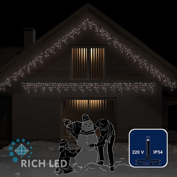 Светодиодная бахрома Rich LED 3*0,5м RL-i3*0.5-B/W, IP54, статика, цвет белый холодный, черный провод, соединяемая, без блока питания - фото 3147809