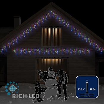 Светодиодная бахрома Rich LED RL-i3*0.5-B/M, IP54, статика, цвет RGB, черный провод, соединяемая, без блока питания - фото 3147854