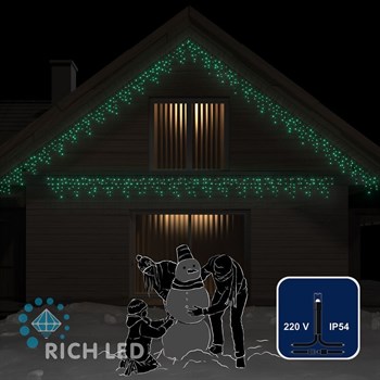 Светодиодная бахрома Rich LED RL-i3*0.5-B/G, IP54, статика, цвет зеленый, черный провод, соединяемая, без блока питания - фото 3147889