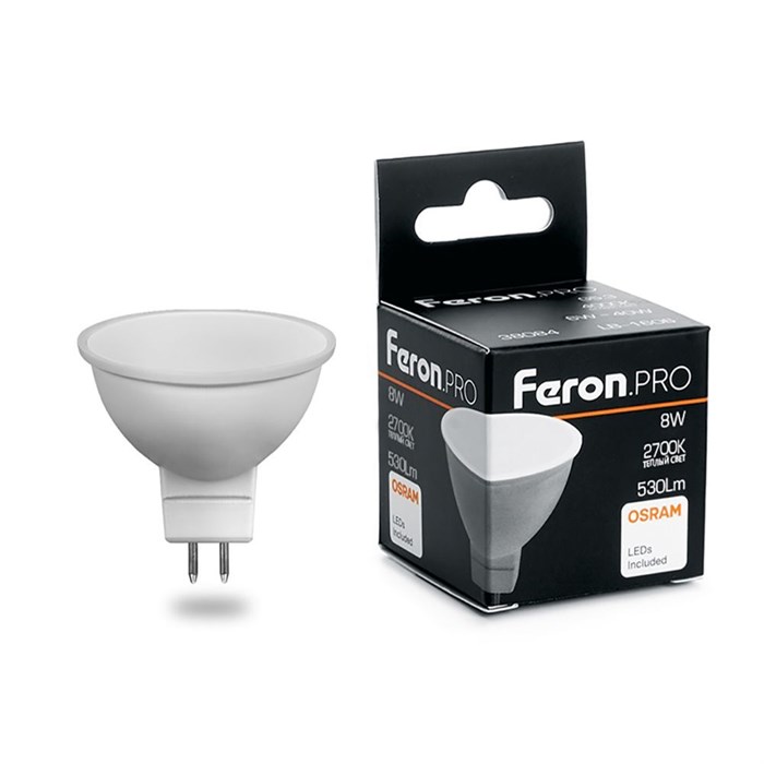 Лампа светодиодная Feron.PRO LB-1608 MR16 G5.3 8W 2700K 38089 - фото 3324820