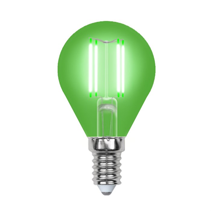 Лампа светодиодная Uniel филаментная цветная шар зеленый LED-G45-5W-GREEN-E14 GLA02GR - фото 3324856