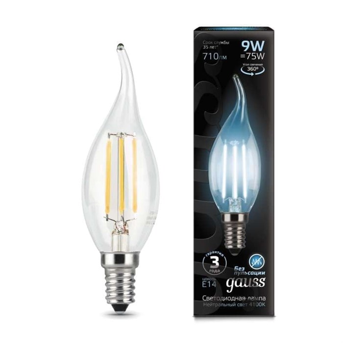 Лампа светодиодная Filament Свеча на ветру E14 9Вт 4100К GAUSS 104801209 - фото 3327498