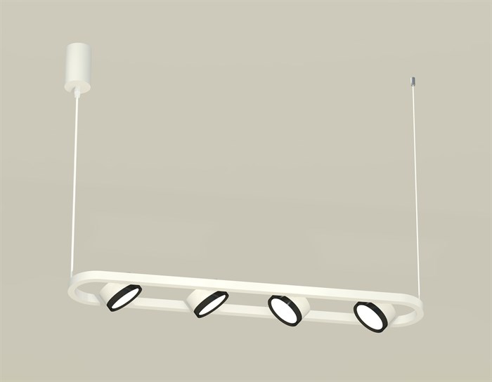 Светильник подвесной на планке овал с 4 встраиваемыми поворотными спотами — черный глянец, современный белый, высота до 83,5см над столом, над барной стойкой - фото 3338027