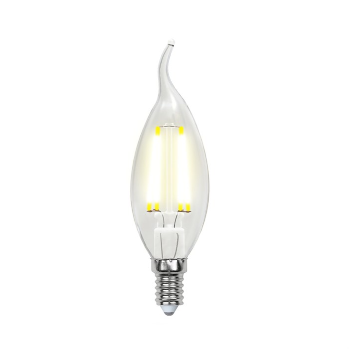Лампа светодиодная Uniel филаментная свеча на ветру Е14 прозрачная 6Вт 3000К - фото 3338102