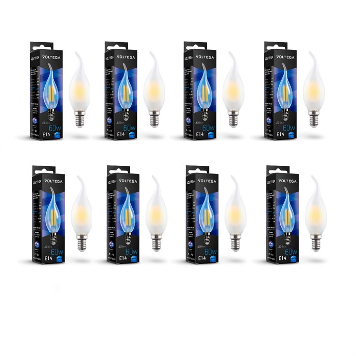 Лампа светодиодная 8шт свеча на ветру Voltega филаментная матовая E14 6W 4000K 7026 - фото 3522745