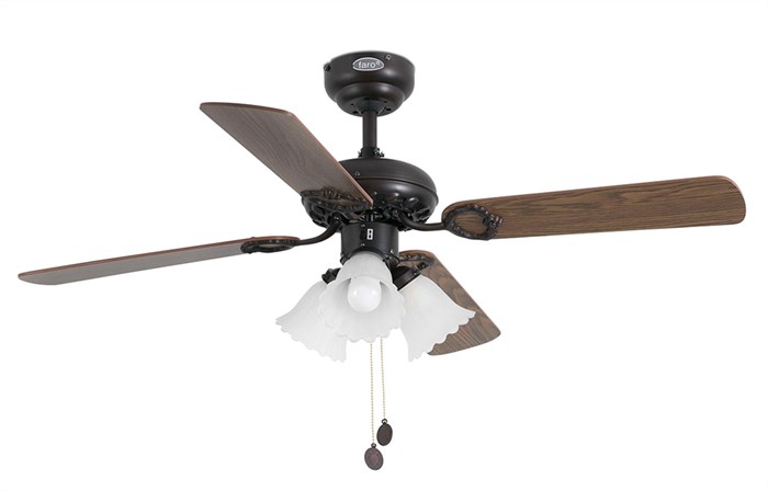 Люстра-вентилятор Faro LISBOA Ø107CM BROWN 4 BLADES 3 X E27 60W 33102oz, 2 цвета у лопастей с реверсом - фото 3530978