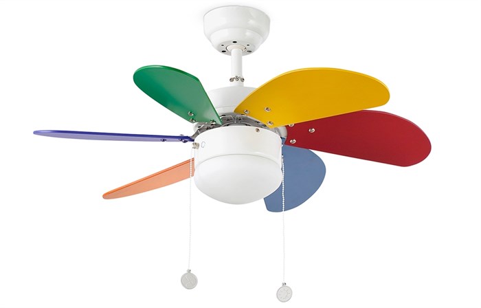 Люстра-вентилятор Faro PALAO Ø 15.3 CM. MULTICOLOR 6 BLADES 1 X E14 40W 81см 33179oz, со шнуром 1 цвет у лопастей с реверсом - фото 3532864