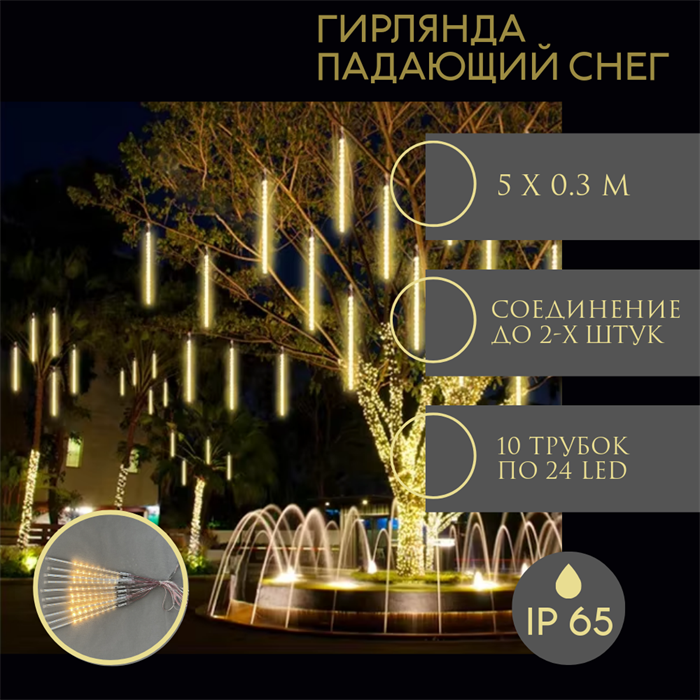 Гирлянда уличная светодиодная новогодняя «тающие сосульки» соединяемая 500*30см теплый динамический свет IP65, украшение на Новый Год svetlon_5030-18_ww - фото 4351127