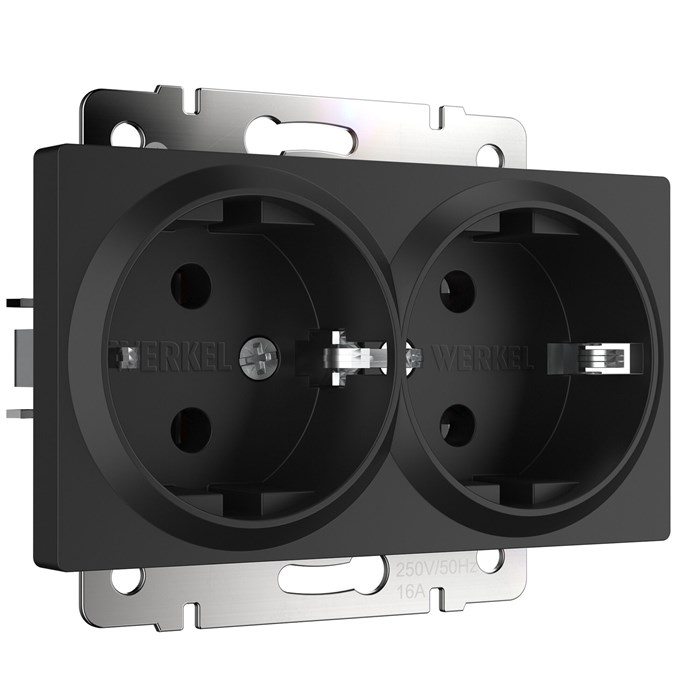 Розетка двойная с заземлением черный матовый WERKEL W1172008 werkel_a051623 - фото 4453132