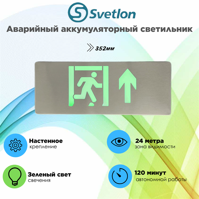 Светильник информационный аварийный, световой указатель "Выход наверх стрелка бегущий" 352X138X8мм аккумуляторный настенный 120 мин svetlon_MBD-200S_Е45 - фото 4511541