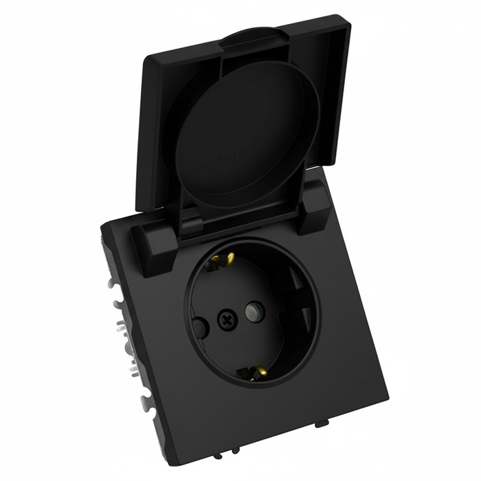 Розетка 1-местная с крышкой с защ. штор, STEKKER, с/з, IP42, 250В, 16А, серия Эмили, RST16-5112-05, черный уголь, soft touch 49855 49855 - фото 4885645