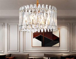 Люстра подвесная хрустальная современная дизайнерская прозрачная/золото D50см на 6 ламп Е14, высота до 79,5см для гостиной, для спальни, для прихожей, для кухни