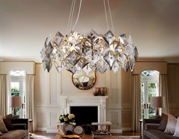 Люстра подвесная хрустальная современная дизайнерская длинная до 1,6м на 6 ламп ар-деко D55*16см золото/дымчатый над столом, для гостиной, для спальни, для кухни