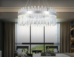 Люстра подвесная светодиодная хрустальная современная дизайнерская D80*32см длина до 95см матовый хром/прозрачный 88Вт для гостиной, для спальни, для прихожей, для кухни неоклассика 3 режима свечения