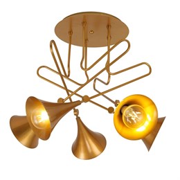 Люстра потолочная  дизайнерская  современная музыкальные инструменты, труба   5 цоколь E27     высота 60 см для ресторана для гостиной/в зал      цвет Матовое золото     D 76см
