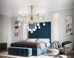 Люстра подвесная классическая хрустальная свечи белая/прозрачный и голубой хрусталь на 6 ламп Е14 D60*62см высота до 1м для гостиной, в зал, для спальни, для кухни