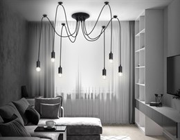 Люстра подвесная современная паук лофт черная с патронами на 6 ламп Е27 D63см высота до 91см над столом, для гостиной, для спальни, для детской
