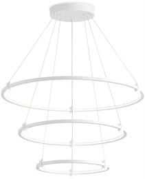 Люстра подвесная светодиодная современная 3 кольца сатурн D80см длинная до 1,3м белая, 90Вт над столом для гостиной, для кухни 3000-6400К