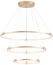 Люстра подвесная светодиодная современная 3 кольца сатурн D80см длинная до 1,3м золото, 90Вт над столом для гостиной, для кухни 3000-6400К
