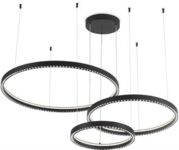 Люстра светодиодная 3 кольца современная 1 м подвесная рассеянный+направленный свет черная высота до 1,07м в гостиную, на кухню, в офис 90Вт 3000-6400К