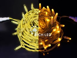 Светодиодная уличная гирлянда нить Rich LED RL-S10C-24V-RY/Y 10 м, 24 В, низковольтная желтая, желтый резиновый провод, постоянного свечения, без трансформатора  