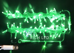Светодиодная уличная гирлянда нить Rich LED RL-S10C-220V-CT/G IP65 10м (из 2-х по 5м), постоянное свечение, прозрачный провод, соединяемая, без блока питания, зеленый свет, влагозащитный клпачок