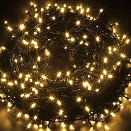 Гирлянда нить уличная интерьерная, светодиодная, новогодняя на елку, 10м, 100 светодиодов, постоянного свечения, теплый белый свет, черный провод, соединяемая IP44, украшение на Новый Год