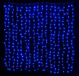 Светодиодный занавес яркий, каждые 10см светодиод, 380LED интерьерный новогодний 200*150см постоянного свечения IP20  (20 линий , 19LED на каждой линии) соединяемый, синий свет на белом шнуре