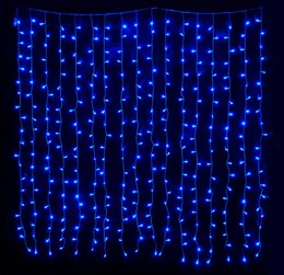Светодиодный занавес яркий, каждые 10см светодиод, 500LED интерьерный новогодний 200*200см постоянного свечения IP20  (20 линий , 19LED на каждой линии) соединяемый, синий свет на белом шнуре