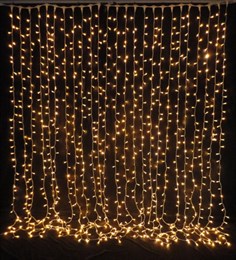 Светодиодный занавес яркий, каждые 10см светодиод, 380LED уличная гирлянда новогодняя 200*150см постоянного свечения IP54  (20 линий , 19LED на каждой линии) соединяемый, теплый белый свет на белом шнуре