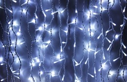 Светодиодный занавес яркий, каждые 10см светодиод, 380LED интерьерный новогодний 200*150см. мерцающий каждый 5-й светодиод, IP20  (20 линий , 19LED на каждой линии) соединяемый, белый свет на белом шнуре