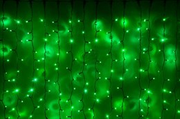 Светодиодный занавес яркий, каждые 10см светодиод, 1272LED, уличная гирлянда новогодняя, 200*500см постоянного свечения IP54  (24 линии , 53LED на каждой линии) соединяемый, зеленый свет на черном шнуре