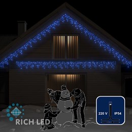 Светодиодная бахрома Rich LED RL-i3*0.5-B/B, IP54, статика, цвет синий, черный провод, соединяемая, без блока питания