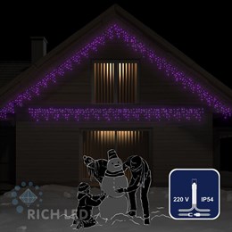 Светодиодная бахрома Rich LED RL-i3*0.5-T/V, IP54, постоянное, цвет фиолетовый, прозрачный провод, соединяемая, без блока питания