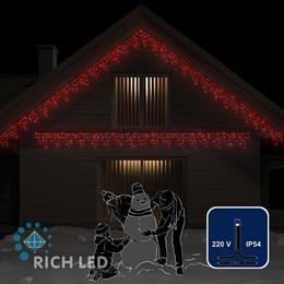 Светодиодная бахрома Rich LED RL-i3*0.5-B/R, IP54, статика, цвет красный, черный провод, соединяемая, без блока питания